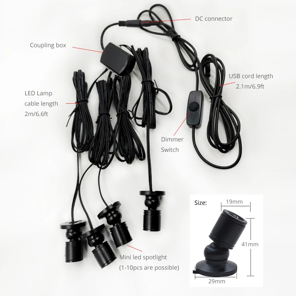 Mini 1W LED Dimmable USB 5V untuk Model Display Counter Kabinet Garasi Kit Exhibition Case Rak 1 untuk 1/4/10 Pcs