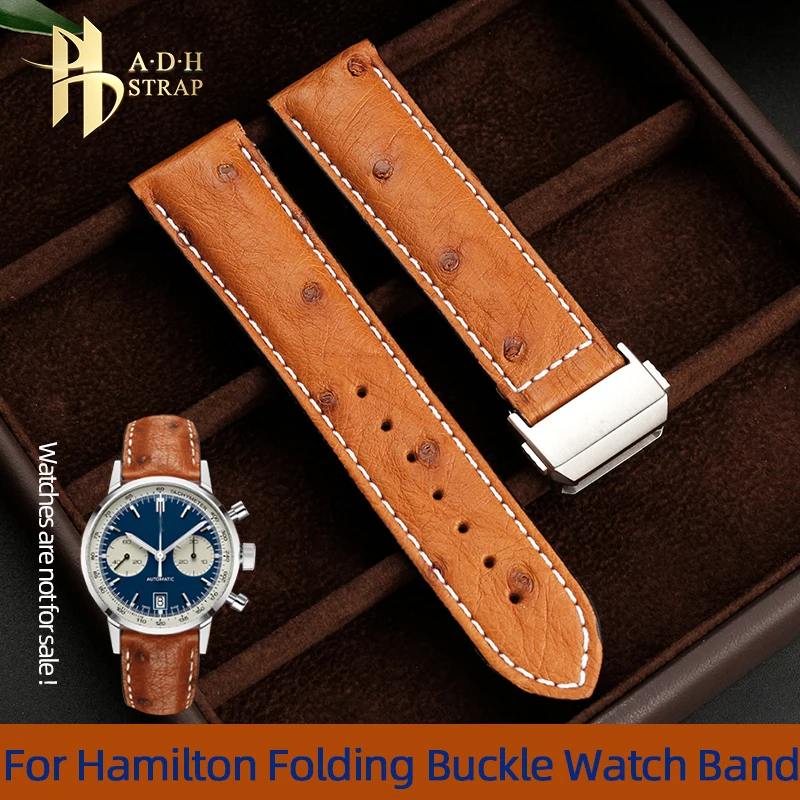 Ostrich skin Calf Leather Strap For Hamilton Khaki Aviation Field Navy Jazzmaster Watch Band 20 22mm Folding Buckle Waterproof