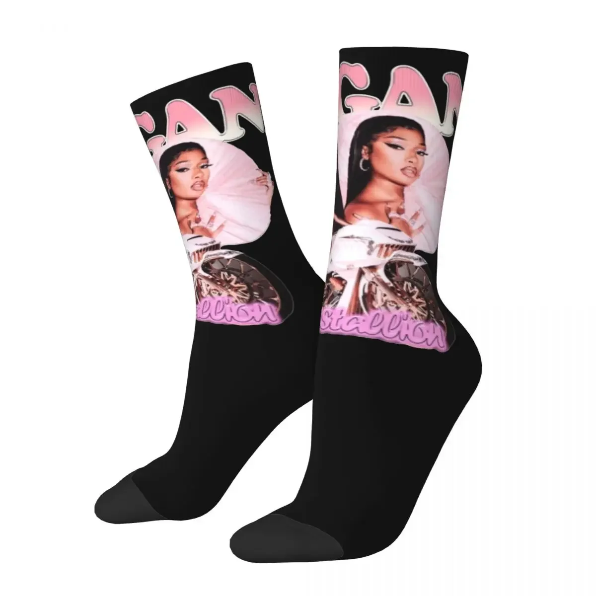 Megan Thee Stallion Rapper Bootleg Design Theme Crew Socks Merch for Women Compression Dress Socks