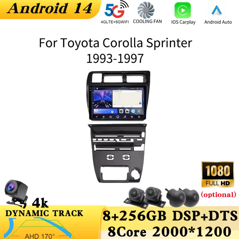 

Android 14 для Toyota Corolla Sprinter 1993-1999 гг., автомобильный стерео радиоплеер Carplay, мультимедийное головное устройство, GPS-навигация, без 2din