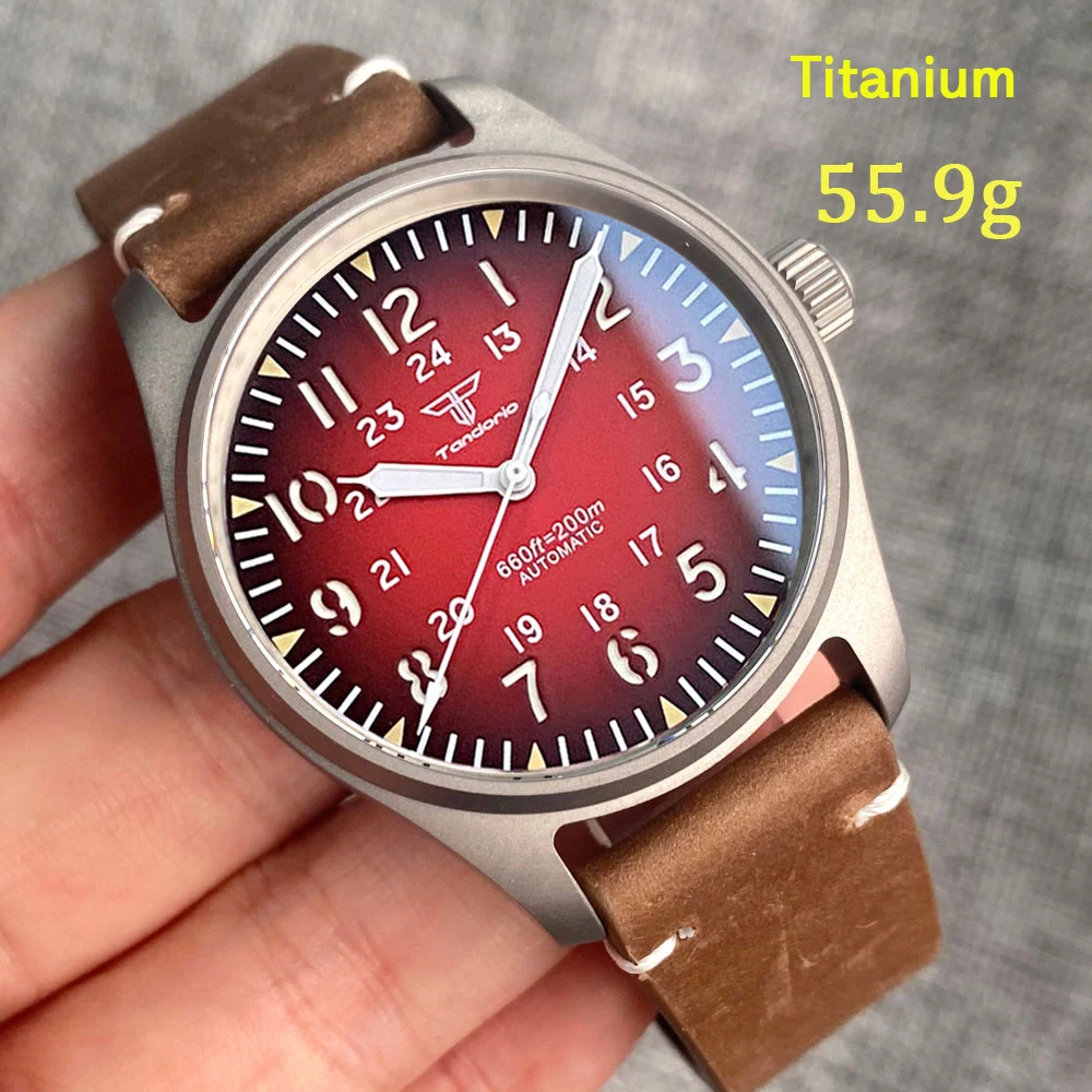 

Tandorio NH35 PT5000 Titanium Watch Automatic Men Wristwatch 20bar Dive Military Pilot Series Sapphrie Glass Nologo Dial Field