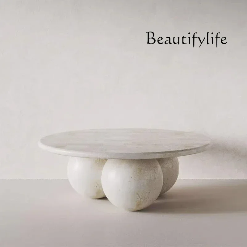 

u SS Natural Marble Coffee Table Designer Villa Living Room Household Round Coffee Table Light Luxury Coffee Table
