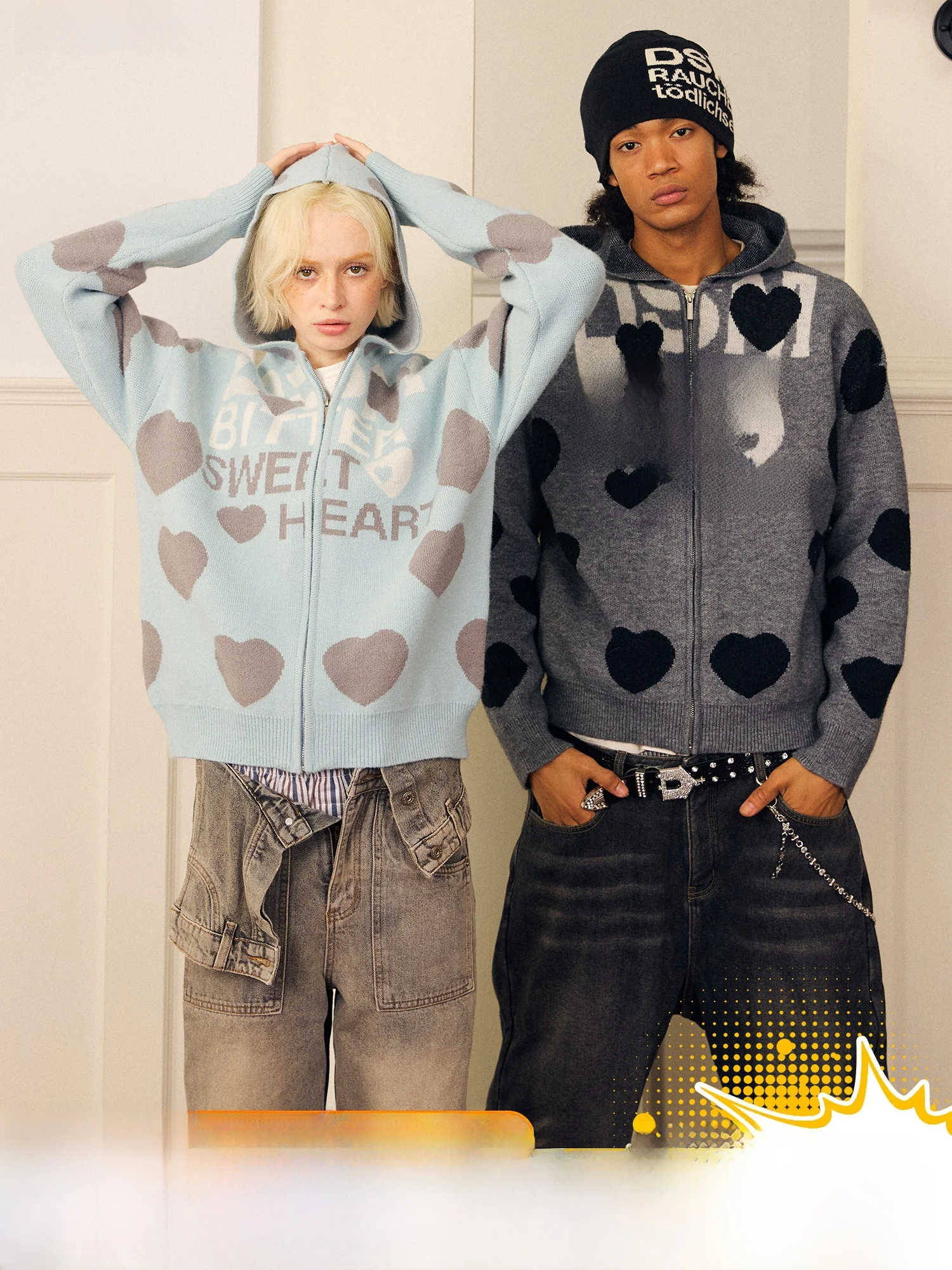 

Мягкий уютный вязаный кардиган DONSMOKE с капюшоном, контрастной молнией, в повседневном стиле, с длинными рукавами и принтом в виде сердечек, мужской, осенне-зимний.