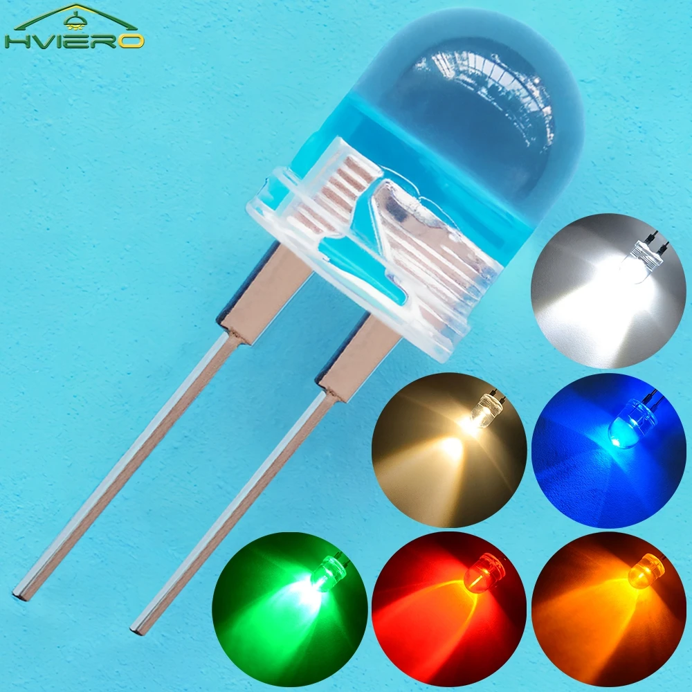 50 szt. 10mm Białe Czerwone Niebieskie Diody LED Okrągłe 0.5W Wysokiej Mocy Światło 3.2V~3.6V Koralik LED Diody Emitujące Światło Żarówka 30KMCD