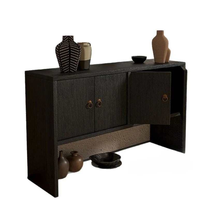 

Black Wabi Silent Wind Solid Wood Entrance Cabinet Old Elm Medieval B & B Club Locker
