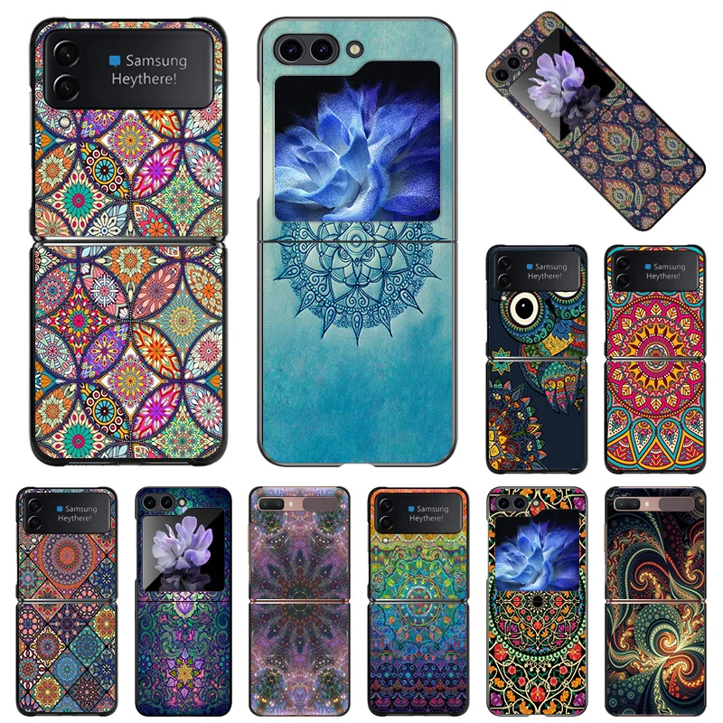 For Samsung Galaxy Z Flip6 Flip5 Flip3 Flip4 Abstact Elephant Mandala Hard Black Shockproof ZFlip6 5G Phone Shell Case Cover