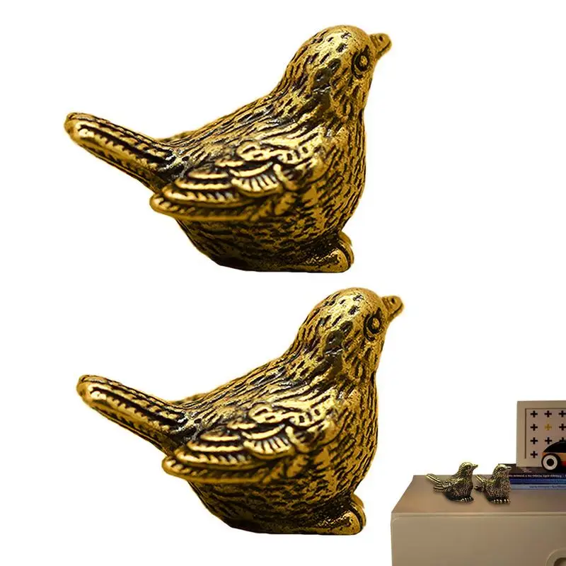 Brass Sparrow Decor 2pcs Brass Sparrow Miniature Figurines Vintage Feng Shui Brass Bird Figurine Small Animal Garden Statues