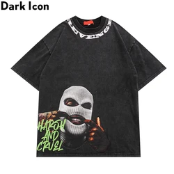 Printed Washing Cotton High Street Men's T-shirt Summer Off Shoulder Tshirts Man