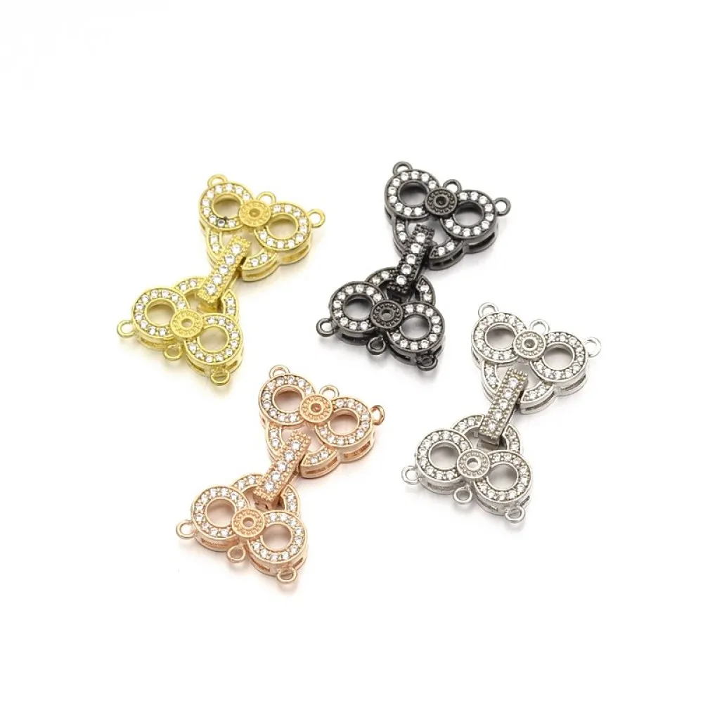 

10Sets Brass Micro Pave Cubic Zirconia Owl Fold Over Clasps 28x17x4.5mm For DIY Bracelet Necklace Jewelry Connector Accessories