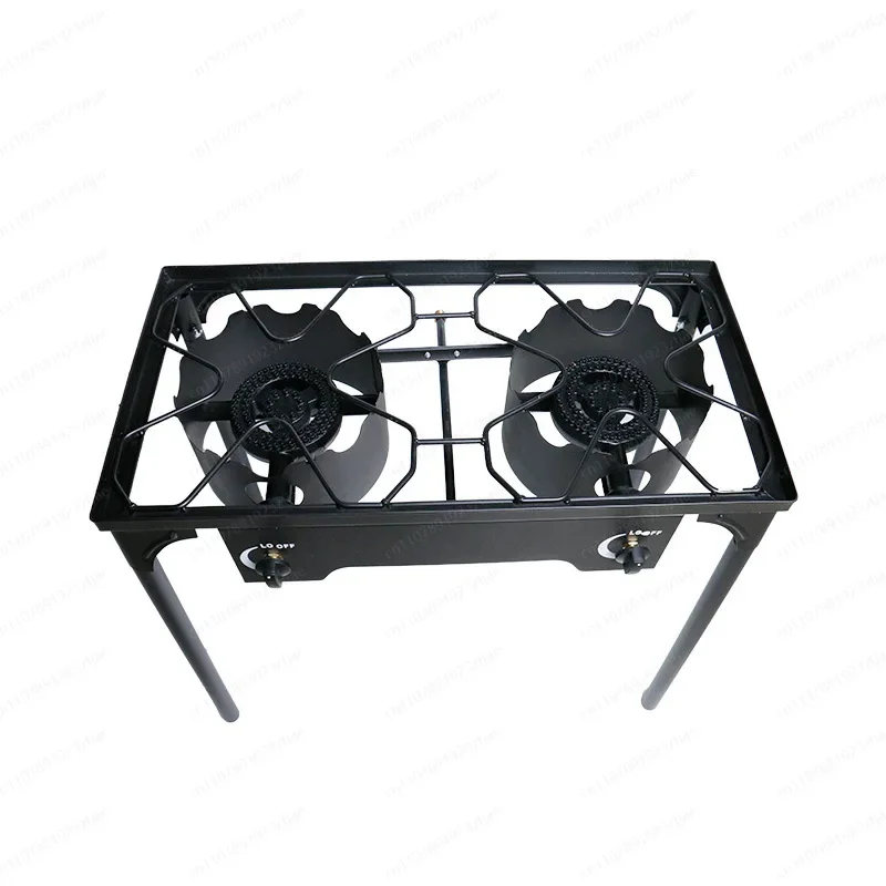 Dual Burner Cast Iron Portable Gas Stove, Detachable Propane Camping Cooktop for Outdoor Hiking BBQ Picnic