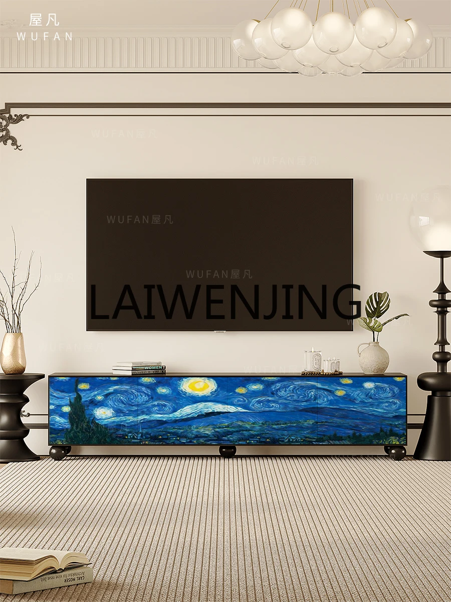 French Starry Sky Solid Wood TV Cabinet Living Room Home Integrated Wall Floor Solid Wood Locker