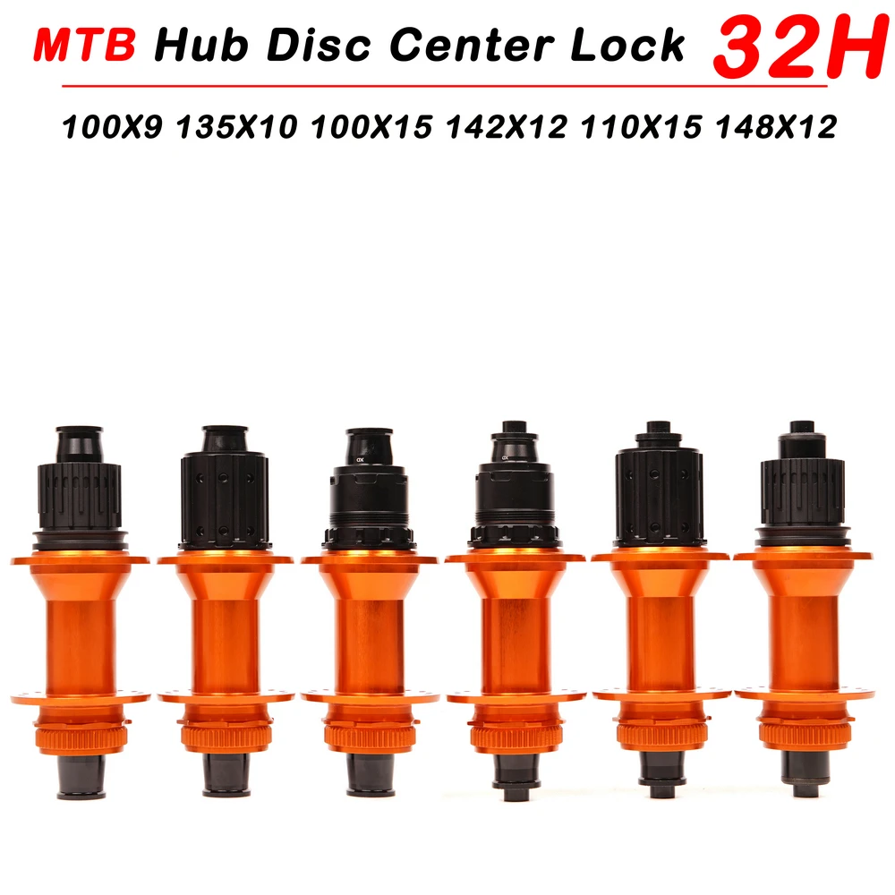 Orange Bicycle Hub 32 Hole Thru Axle Quick Disc Brake J-Bend Boost MTB Hub Ratchet 36T HG/XD/MS 135X10 141X10 148X12