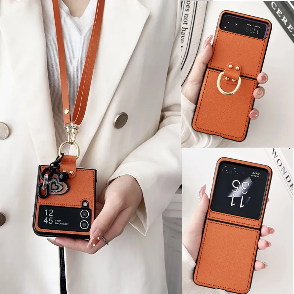 Fashion Ring Anti Drop Leather Case For Motorola Razr 40ultra Case Razr 50ultra Cover Razr40 Capa Z Flip4 Flip3 Flip5 Z Flip6