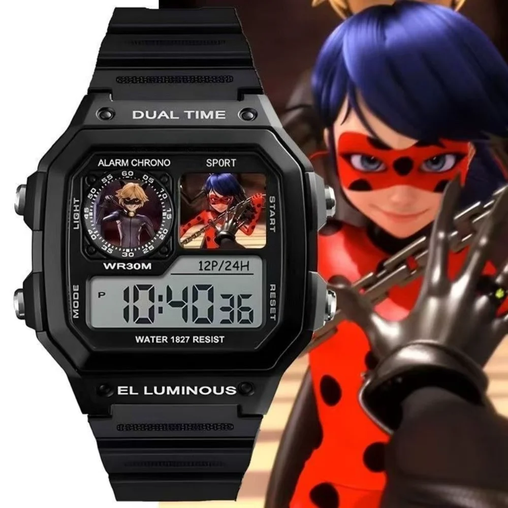 

2025 New LED Fashion Ladybug Girl Anime Digital Watches Sports Multifunction Waterproof Chrono Wristwatch Accessories Cute Gifts