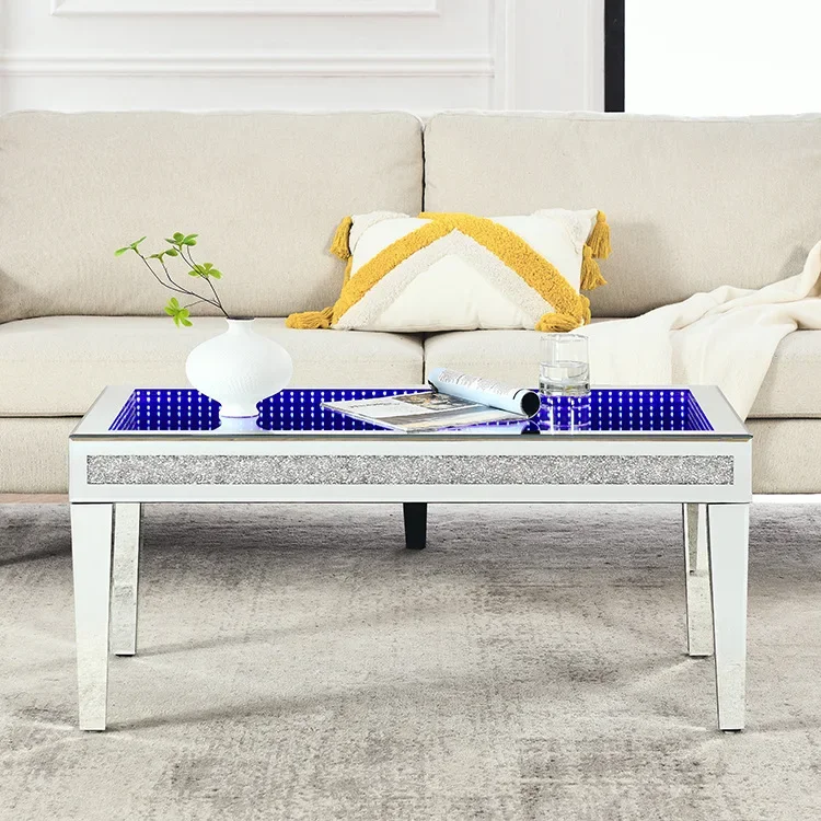 

LED coffee table living room Nordic silver mirror coffee table with led light atmosphere coffee table blue light creative light