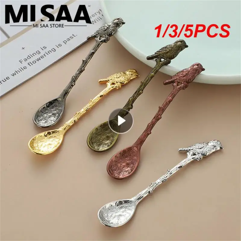 

1/3/5PCS Zinc Alloy Coffee Tea Mixing Spoon Retro Kitchen Gadgets Ice Cream Dessert Spoon Creative Forest Bird