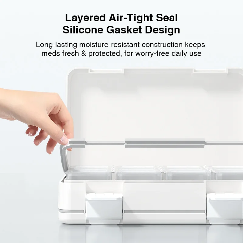 7 Days Weekly Pill Organizer Extra Large, Portable Medicine Case with Individual Lids, Moisture-Proof Daily Pill Box for Vitamin