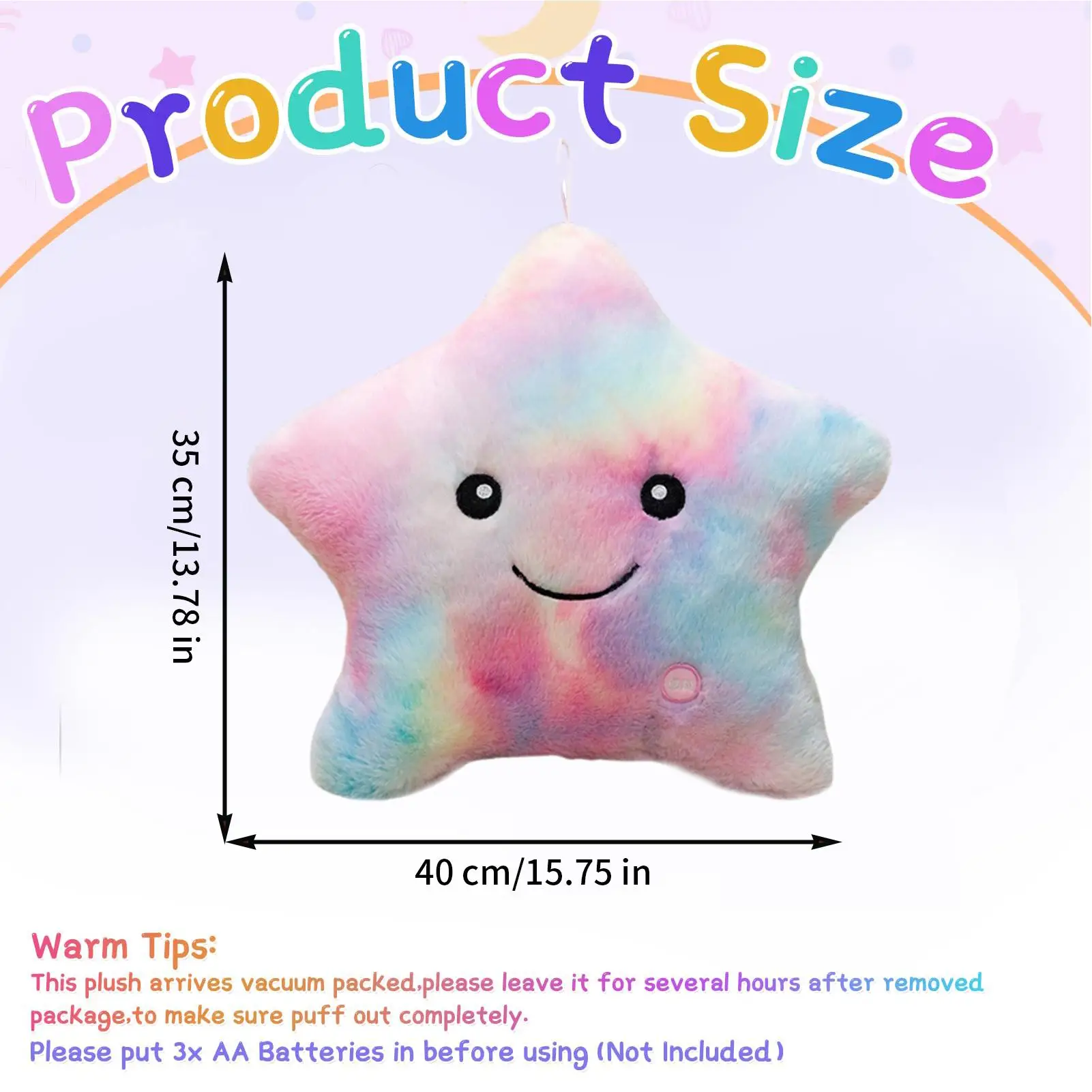 Decoración decorativa para sofá de felpa con forma de estrella iluminada, juguete calmante colorido de 16 pulgadas, muñeco compañero para dormir para niños y niñas