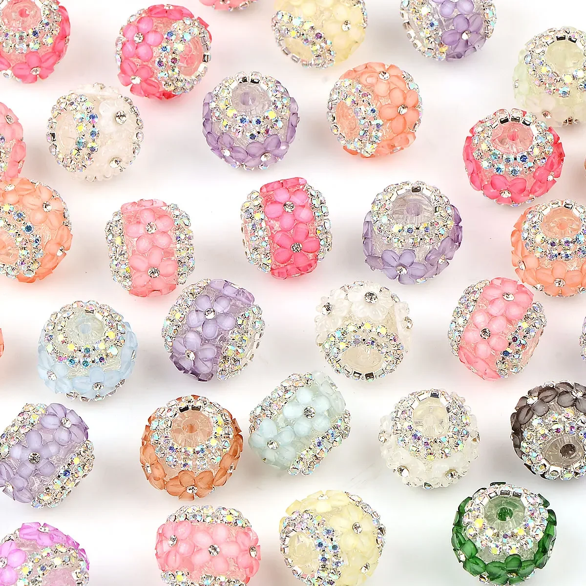1.7x1.5cm 4pcs Random Color Mix Floral Inlay Flatback Acrylic Beads Diy Necklace Bracelet Jewelry Cute Gift Accessories