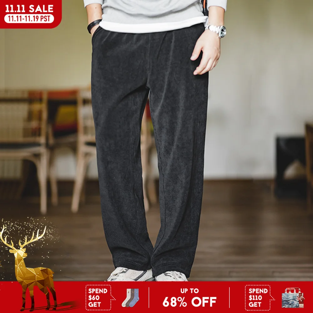 

Maden повседневные вельветовые драпированные брюки из синели, прямые брюки с имитацией брюк без глажки для мужских весенне-осенних брюк