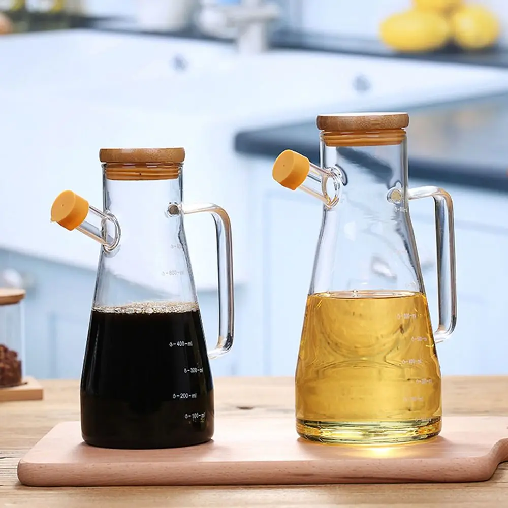 900/1000ML Transparent Oil Bottle with lid Handle Scale Heat-resistant Glass Oil Pot y Vinegar Tank Oil Dispenser Kitchen Tools