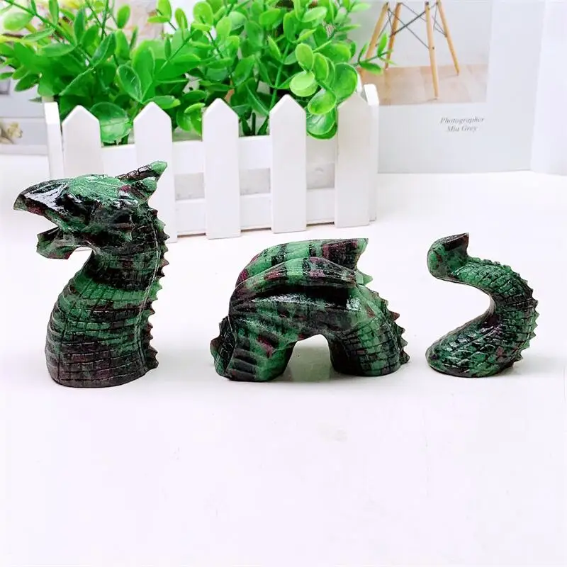 

Natural Ruby In Zoisite Dragon Carving Statues Stones Healing Fengshui Home Decoration Accessories 1PCS