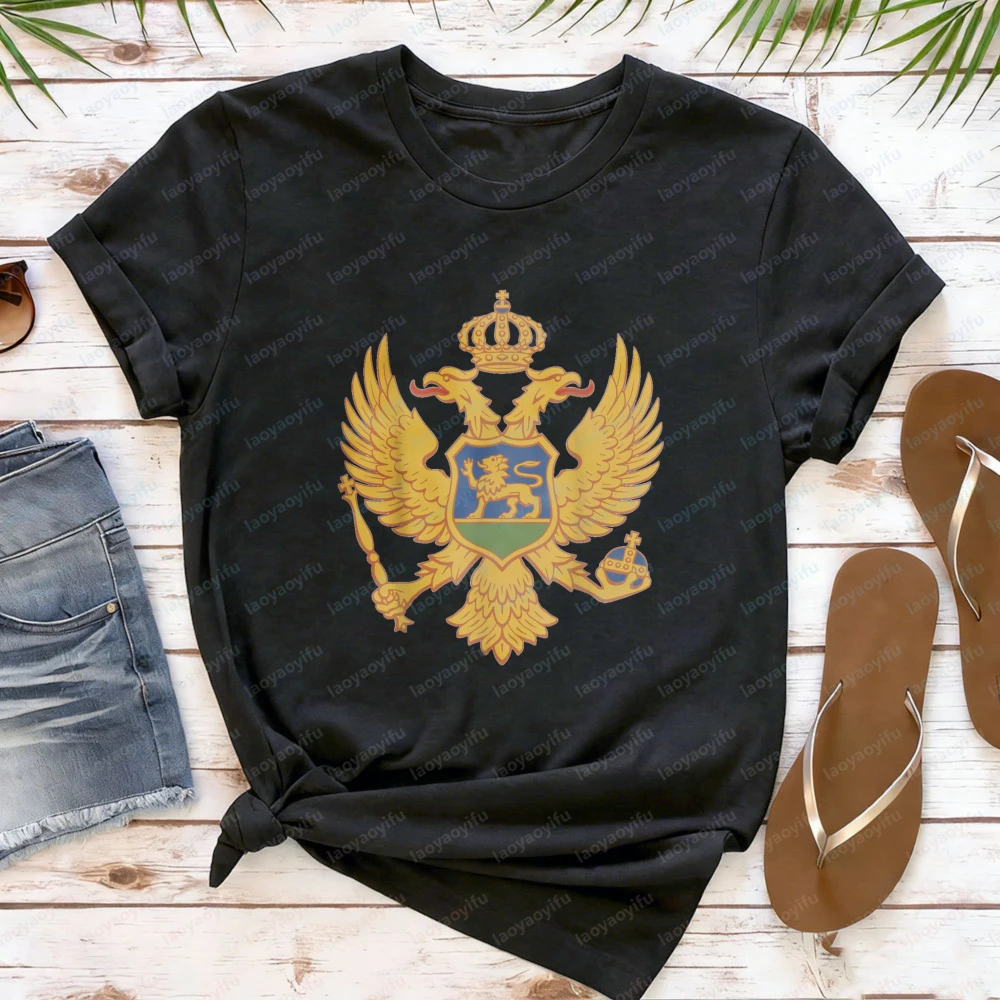 Women's Montenegro T-Shirt Double Headed Eagle Coat of Arms Graphic Tee Patriotic Casual Cotton Top Women Clothes