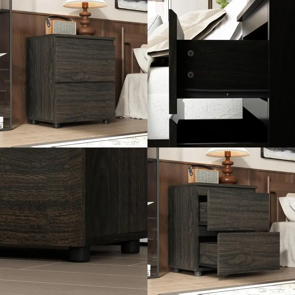 

Modern Dark Brown Nightstand with 2 Drawers, Anti-Skid Legs, Ideal for Bedroom, 15.7L x 11.6W Side Table
