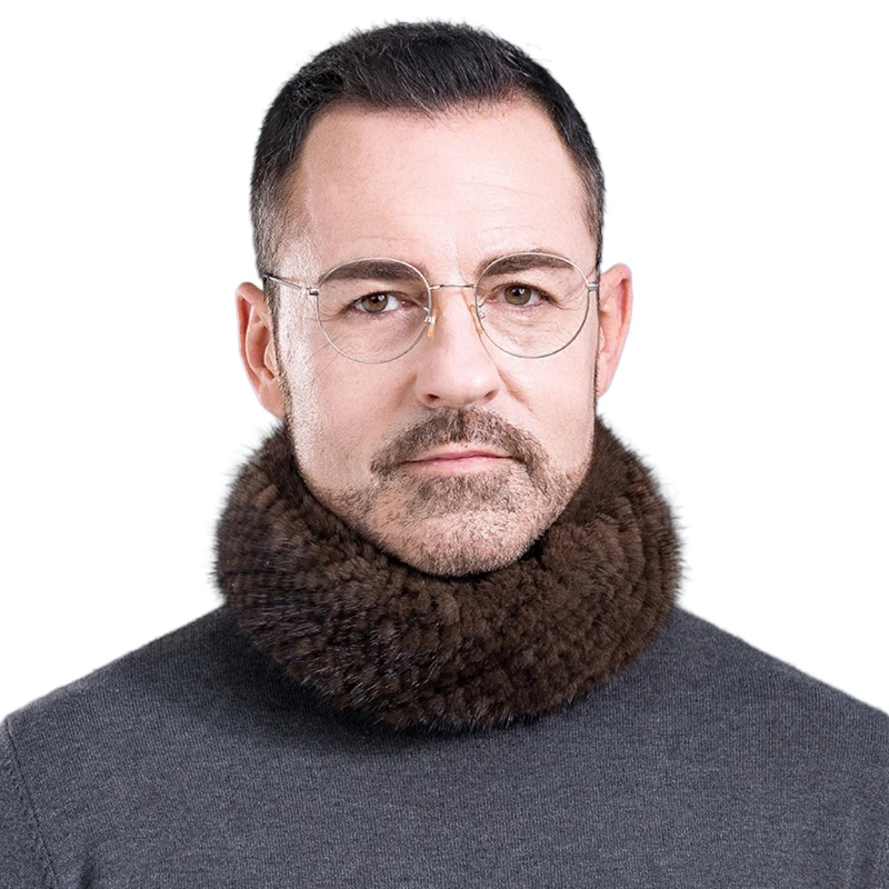 

gentlemen winter hand knitted mink fur neck warmer male fur scarf men's elastic knit mink fur headband