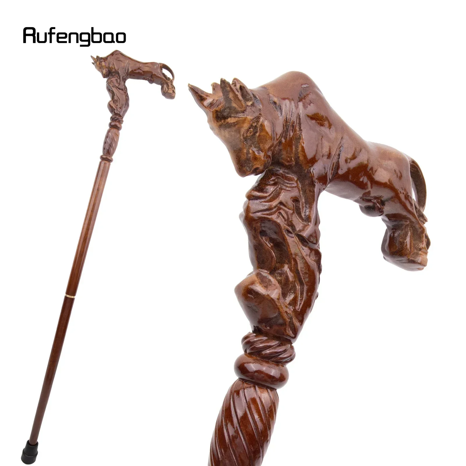 Fighting Bull Brown Wooden Fashion Stick Decorative Vampire Cospaly Party Wood Walking Cane  Performance stage Cane  96cm