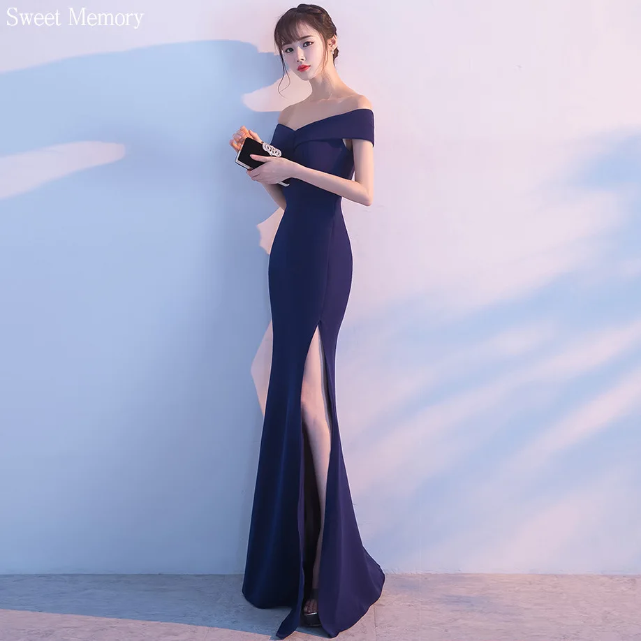 N190 Boat Neck Satin Prom Dresses Girls Princess Long Robe Sexy Woman Navy Blue Burgandy Red Whte Black Wedding Party Dress