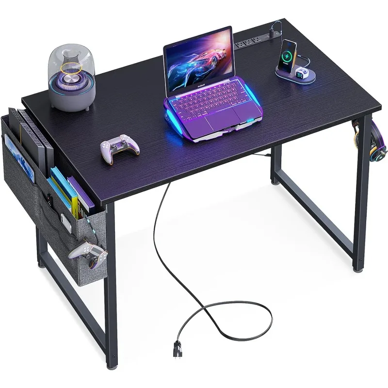 

Small Desk with Power Outlets and USB Port Computer Desk for Home Office Gaming Simple Modern Style Writing Desks