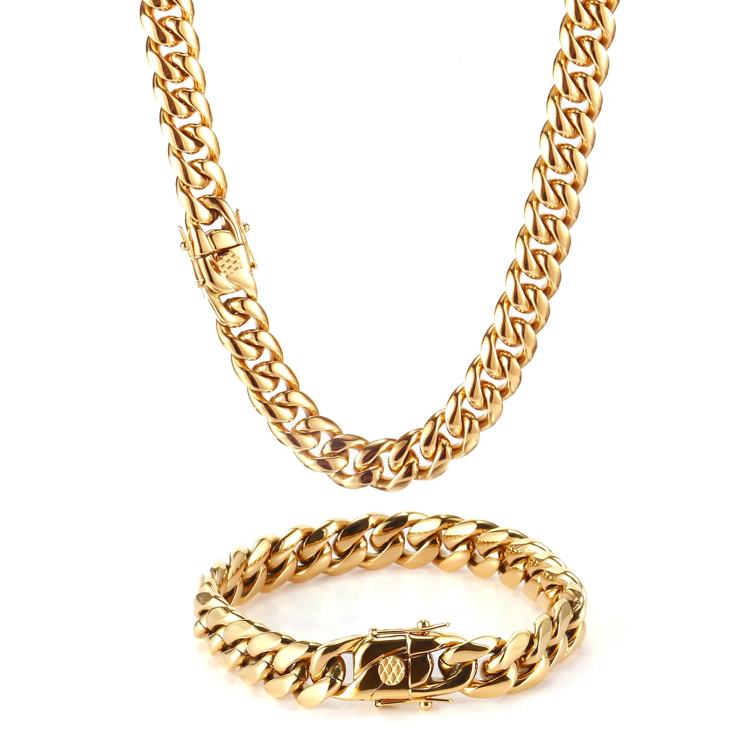 

Fashion Charming 18K Gold Plated Link For Men Fine Jewelry Stainless Steel Curb Cuban Chain Necklace