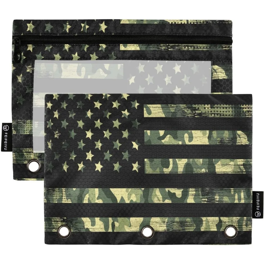 

Чехол Peil для 3-х кольцевых переплетов с американским флагом, зеленый камуфляжный камуфляжный чехол Peil Pouches с прозрачным окном на молнии, чехол Peil Cosmeti