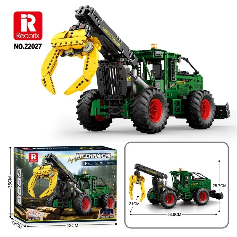 1612PCS RC Timber Tractor Building Blocks Farm Tractor Technology Electronic Remote Control Car Bricks Model Kids Toys Idea Gift
