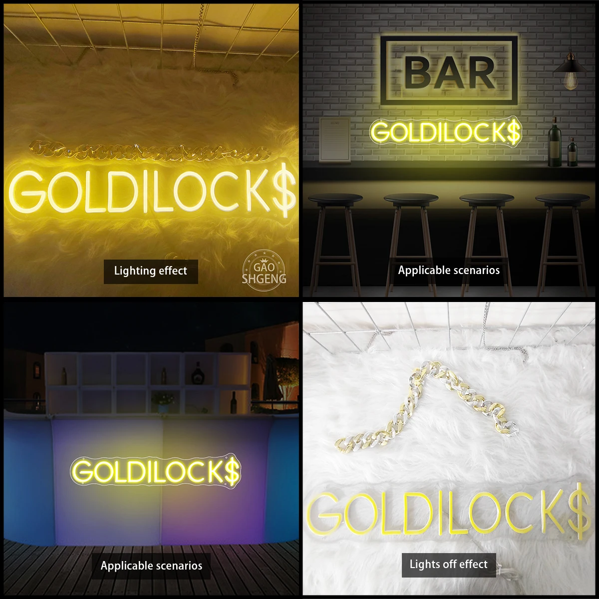 GOLDILOCK-Lâmpada de néon personalizada para decoração de quartos, cafeterias, cafeterias, companhia de seguros, atmosfera de fabricação