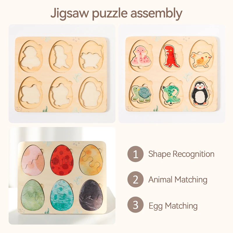 Baby Toys Montessori Wooden Puzzles Kids Cartoon Egg Shape Toys Hand Grab Board Animals Cognition Learning Educational Toys Gift