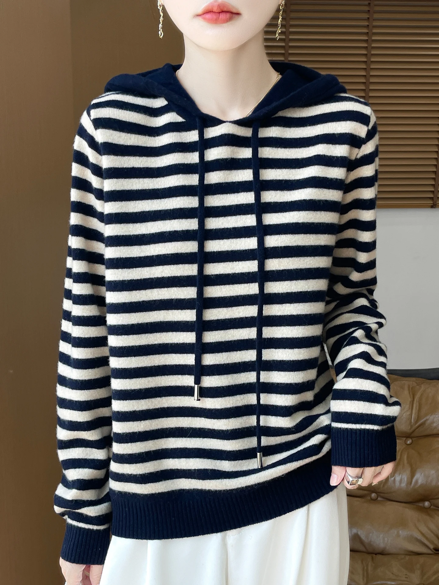 

TLOML новая женская толстовка из 100% мериносовой шерсти, полосатый пуловер, кашемировый трикотаж, осень-зима, повседневный стиль, мягкие теплые удобные топы