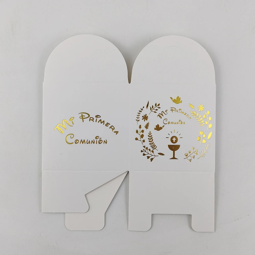 20 pieces 6.5x6.5cm Hot Stamping Mi Primera Comunión Gift Box For Spanish First Communion Party Decoration