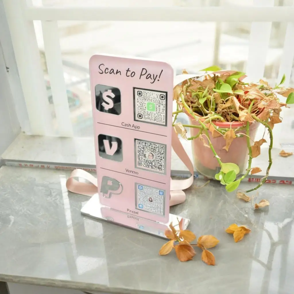 علامة QR للدفع المخصصة، حامل أكريليك مخصص لـ Venmo CashApp، مسح PayPal للدفع مقابل مكتب مطعم متجر الأعمال الصغيرة