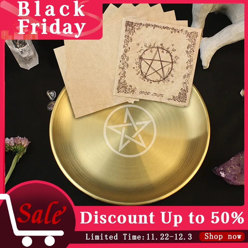 Altar Pentagram Plate Pagan Ritual Tray Crystal Decorative Jewelry Dish Metal Candle Holder Incense Burner Witchcraft Supplies