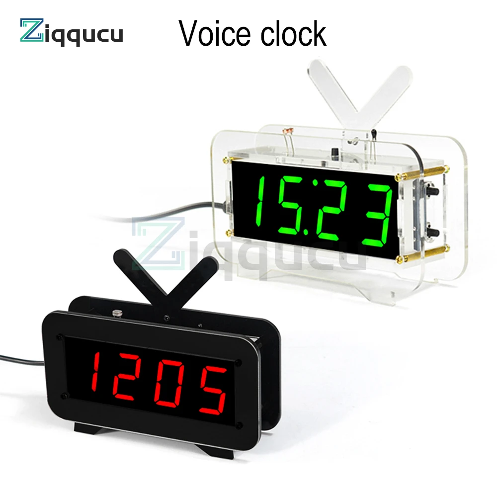 Compact DIY Digital LED Clock Kit 4-digit Light Control Temperature Date Time Display W/ Transparent Case for indoor outdoor