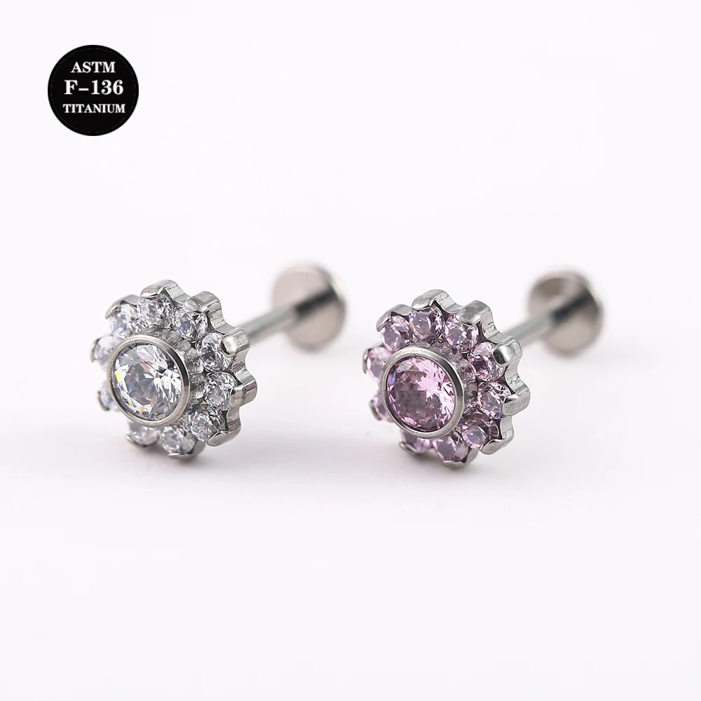 Titnaium 16G Sunflower Earring Labret Stud for Lip Helix Cartilage Piercing Jewelry Women