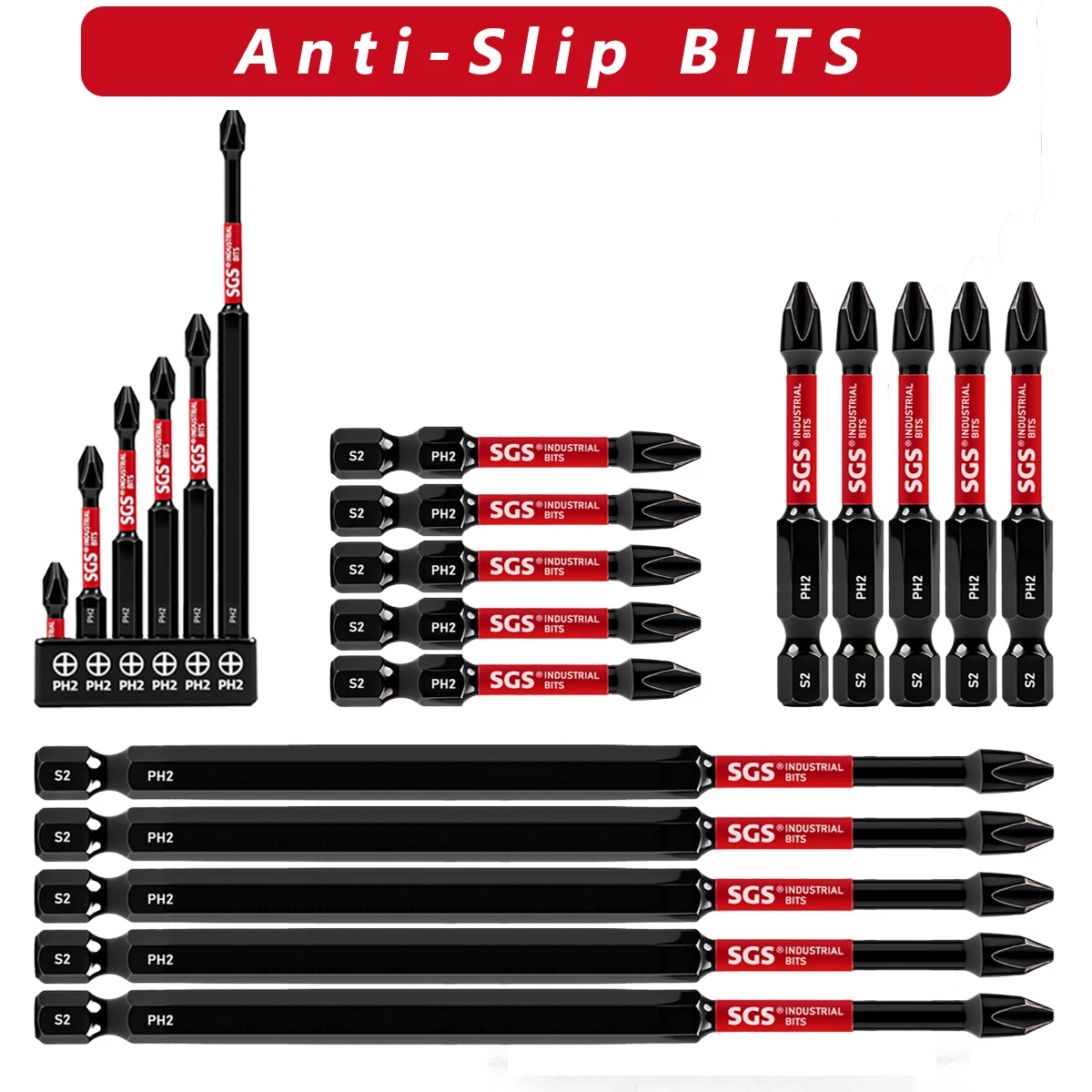5/6 Piece Set of Ph2 Magnetic Impact Screwdriver Bits 25Mm-150Mm, Industrial-Grade S2 Steel Screwdriver Heads, Suitable for Electric Tools/Furniture Installation/Equipment Maintenance