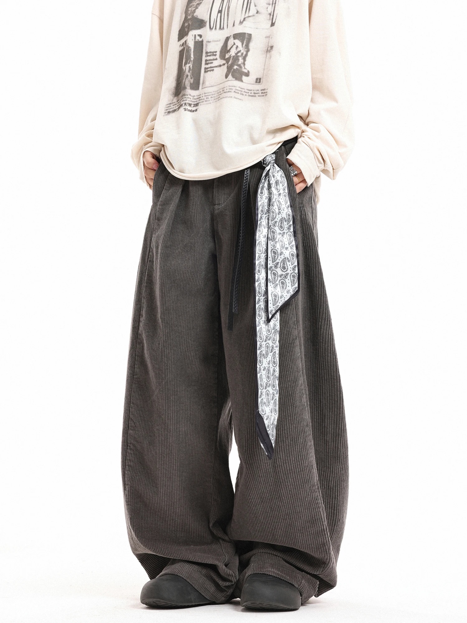 

Американские вельветовые брюки с плиссировкой, широкие, свободные, стройнящие, длинные, рабочие, повседневные, с застежкой на молнию на талии