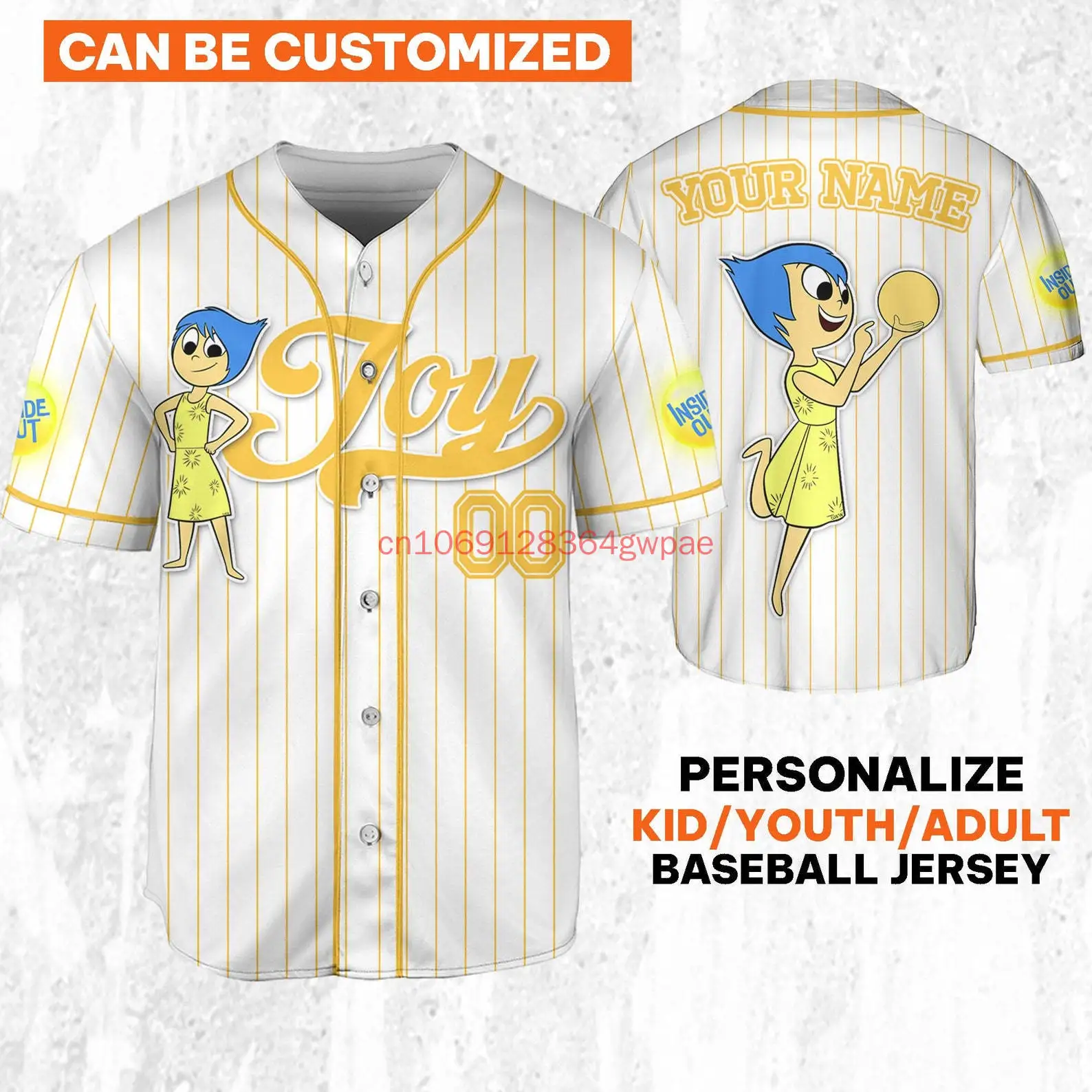 

Custom Disney Inside Out JOY Baseball Jersey Shirt Men's Womens Kid Shirt Summer Anxiety Casual Short Sleeve Baseball Shirt Tops