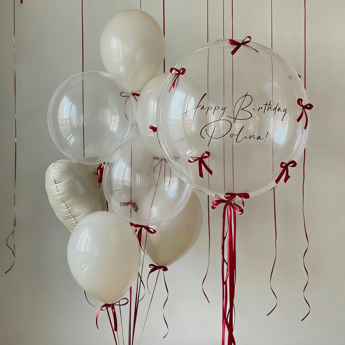 Sandweißes Bobo-Ballon-Set mit roter Schleifenband-Dekoration für Geburtstag, Hochzeit, Babyparty, Heiratsantrag, Jubiläumsdekoration – Detail 7