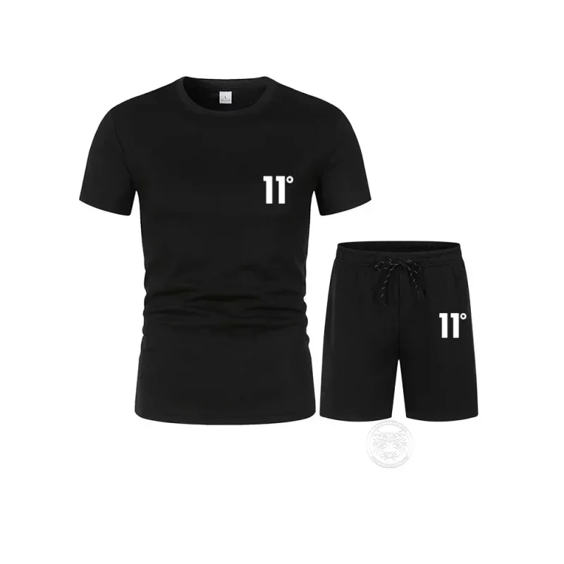 Zomer Hardlooptraining Fitnessset Heren Modeprint T-Shirt Short Casual Elastische Mesh Ademende Tweedelige Set S-4XL