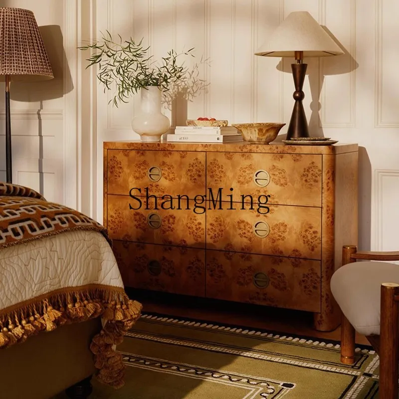 

SM medieval style six-dou entrance cabinet, wabi-sandy style retro bedside table, living room against the wall storage cabinet