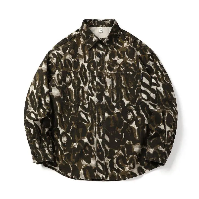 Men's high quality leopard print camouflage long sleeve shirt